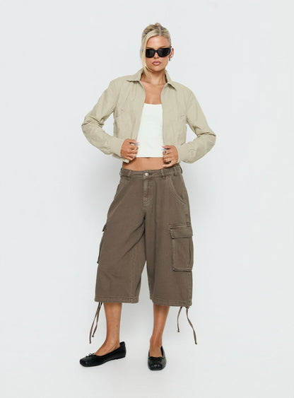 Arwyn Fitted Bomber Jacket Taupe