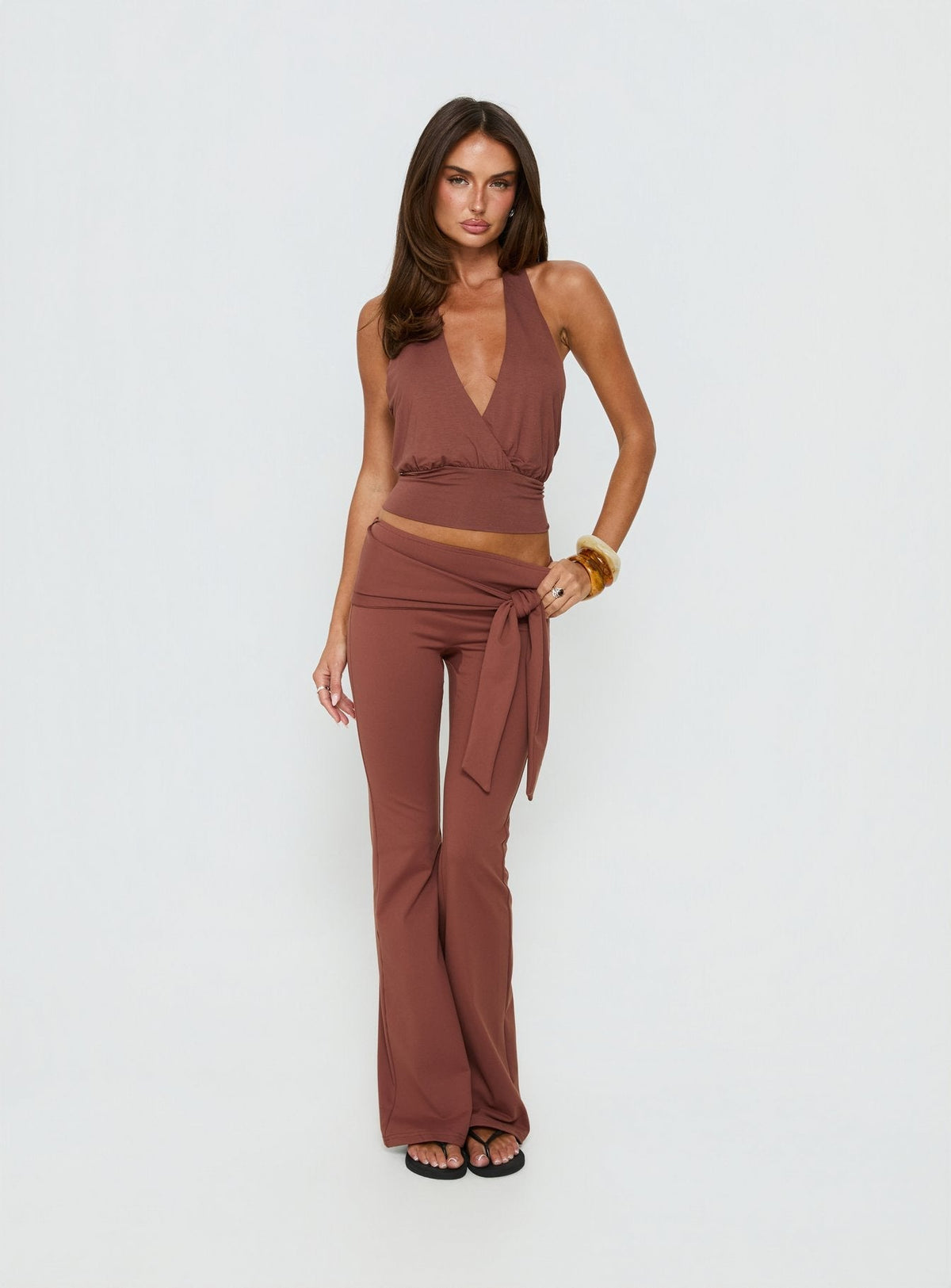 Arabele Halter Wrap Top Brown