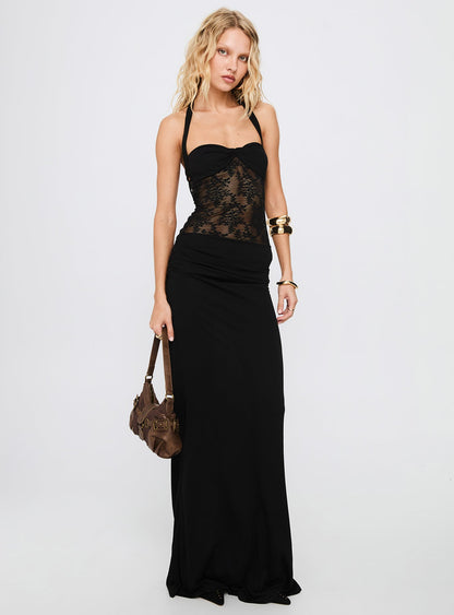 Adalyne Lace Halter Maxi Dress Black