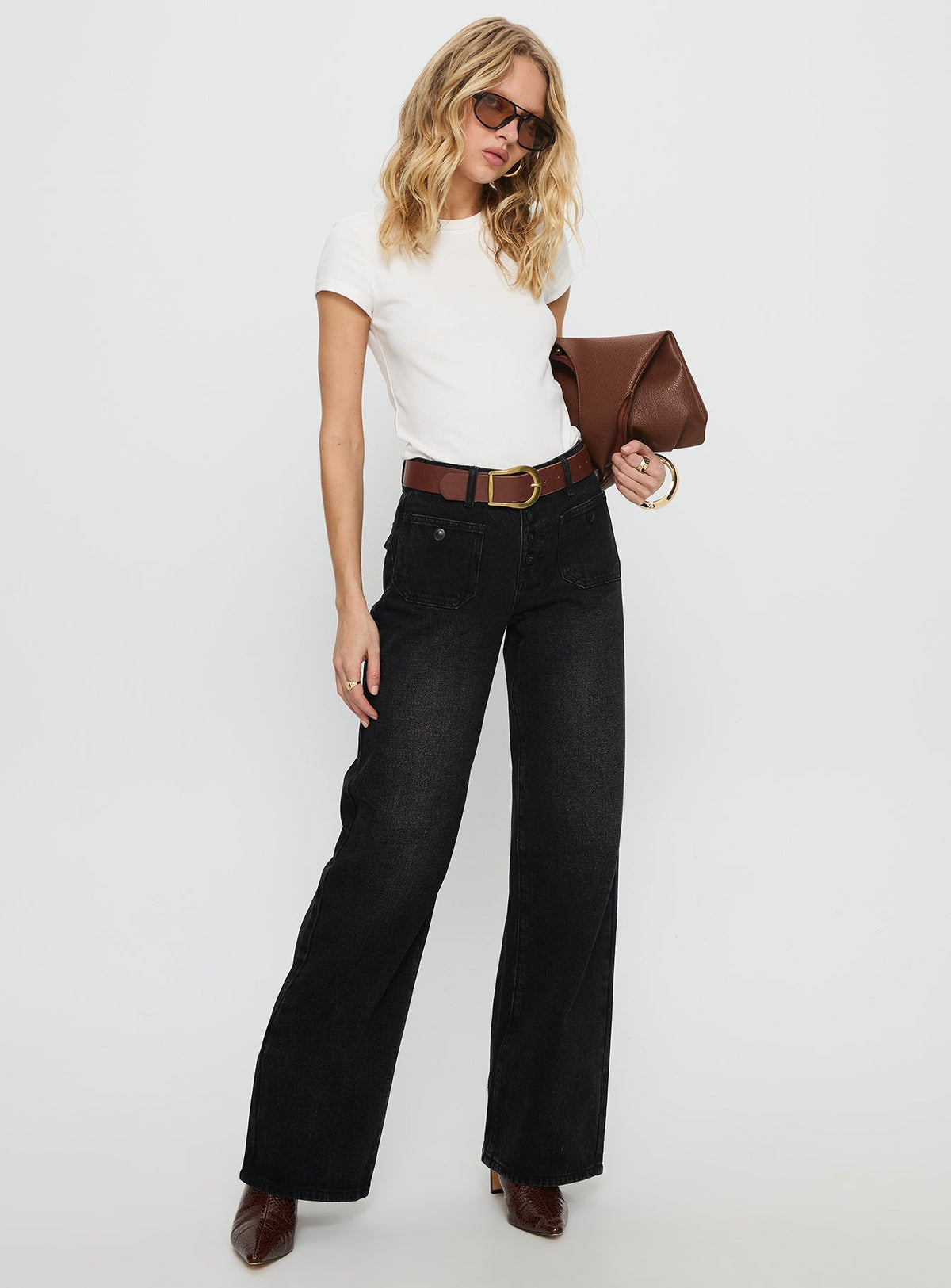 Carianne Low Rise Wide Leg Jeans Washed Black