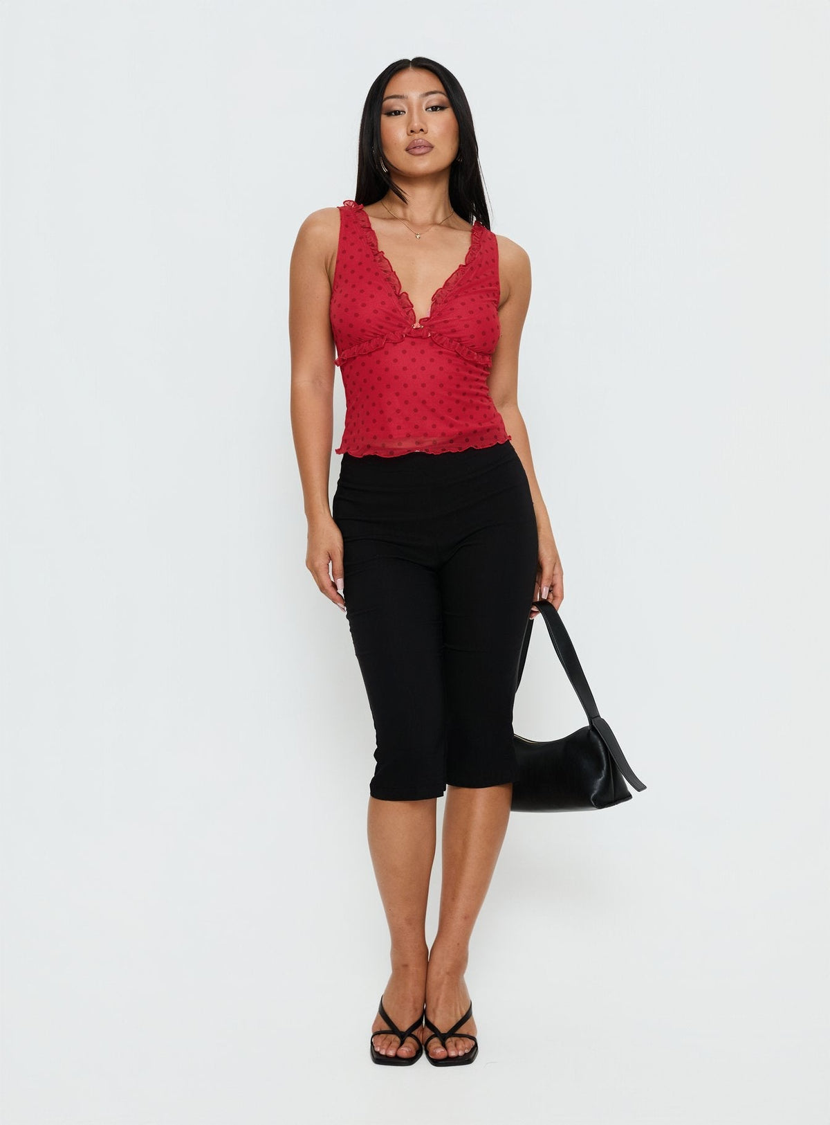 Azira Frill Detail Top Red Polka