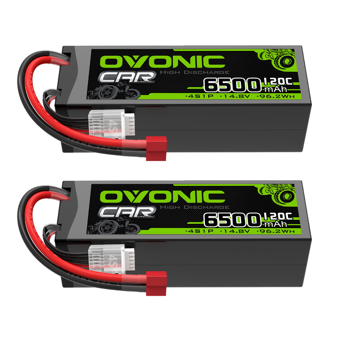[2-Pack] Ovonic 14.8V 120C 4S 6500mAh Hardcase LiPo Battery with Deans Connector for 1/8 Scale RC Cars
