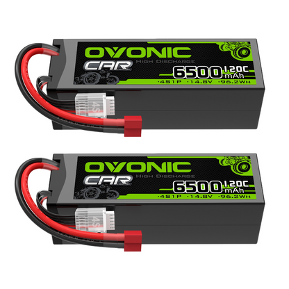 [2-Pack] Ovonic 14.8V 120C 4S 6500mAh Hardcase LiPo Battery with Deans Connector for 1/8 Scale RC Cars