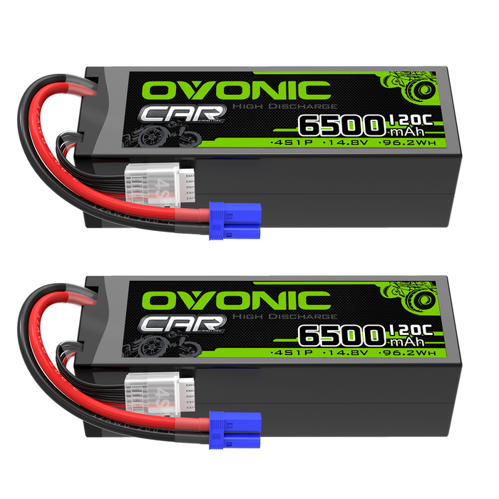 [2-Pack] Ovonic 14.8V 120C 4S 6500mAh Hardcase LiPo Battery with EC5 Plug for 1/8 Scale RC Cars