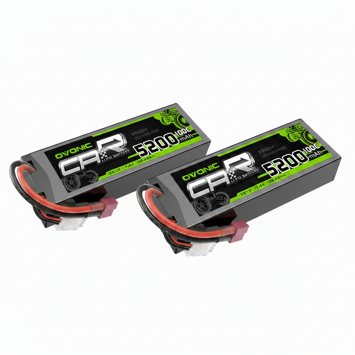 2-Pack Ovonic 2S 7.4V 5200mAh 100C Hardcase LiPo Battery with Deans Plug for 1/10 RC Buggy & Truck