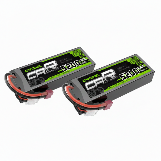 2-Pack Ovonic 2S 7.4V 5200mAh 100C Hardcase LiPo Battery with Deans Plug for 1/10 RC Buggy & Truck