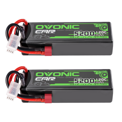 2-Pack Ovonic 5200mAh 11.1V 120C 3S LiPo Battery Pack with Deans T Connector for RC Cars and Trucks