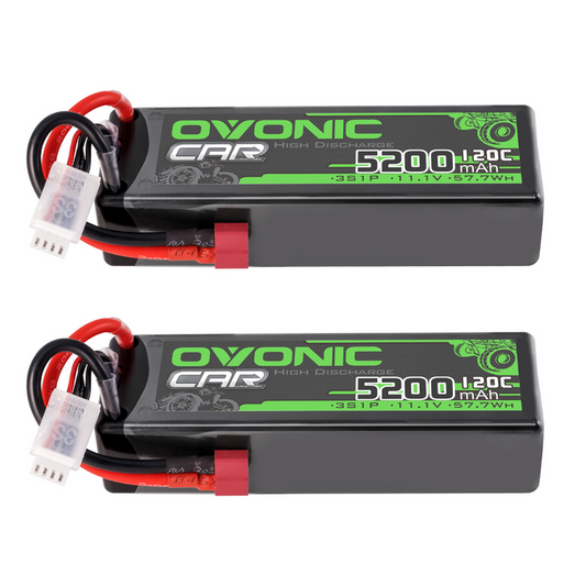 2-Pack Ovonic 5200mAh 11.1V 120C 3S LiPo Battery Pack with Deans T Connector for RC Cars and Trucks