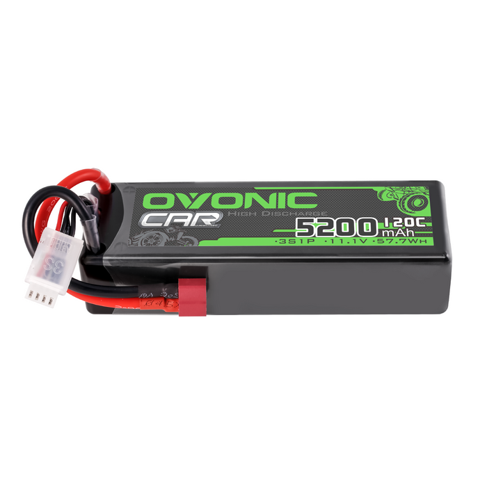 2-Pack Ovonic 5200mAh 11.1V 120C 3S LiPo Battery Pack with Deans T Connector for RC Cars and Trucks