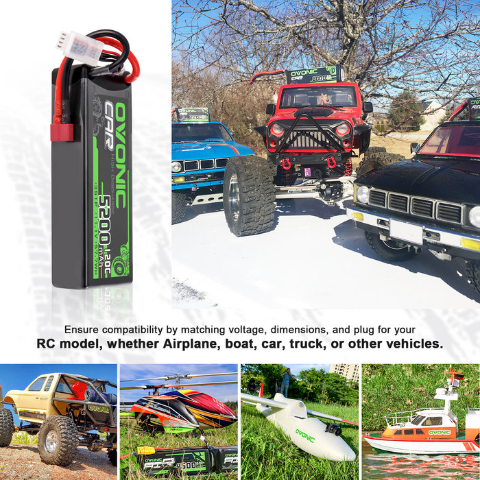 2-Pack Ovonic 5200mAh 11.1V 120C 3S LiPo Battery Pack with Deans T Connector for RC Cars and Trucks