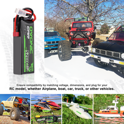 2-Pack Ovonic 5200mAh 11.1V 120C 3S LiPo Battery Pack with Deans T Connector for RC Cars and Trucks