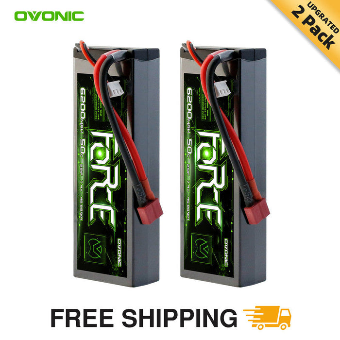 2-Pack Ovonic Force 2S 6200mAh 50C 7.4V Hardcase LiPo Battery w/Deans Plug