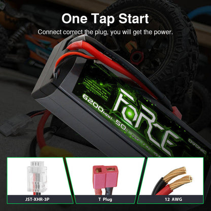 2-Pack Ovonic Force 2S 6200mAh 50C 7.4V Hardcase LiPo Battery w/Deans Plug for 1/10 1/8 RC Car, Boat & Truck