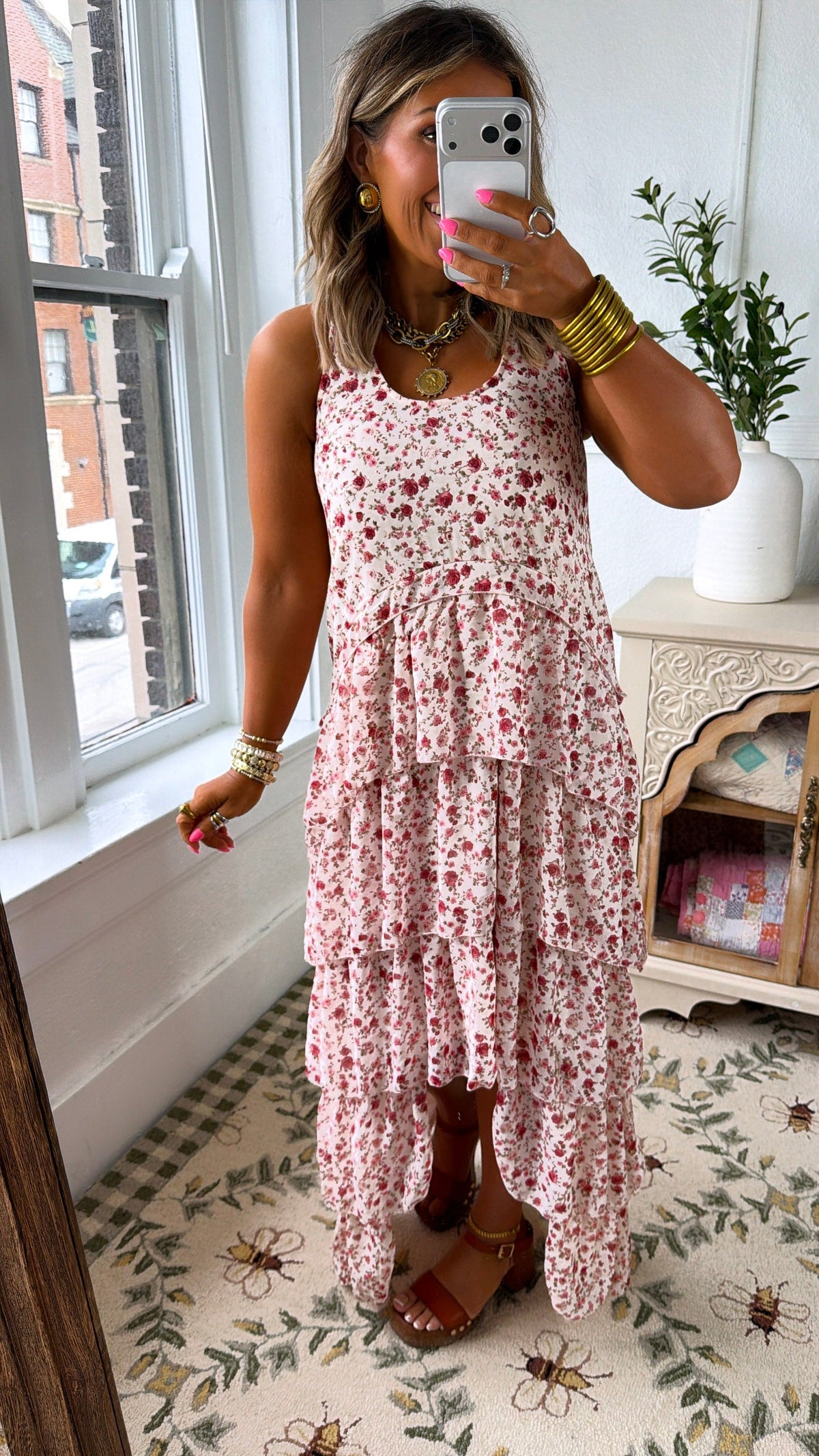Honeylace Midi Dress, Blush Multi