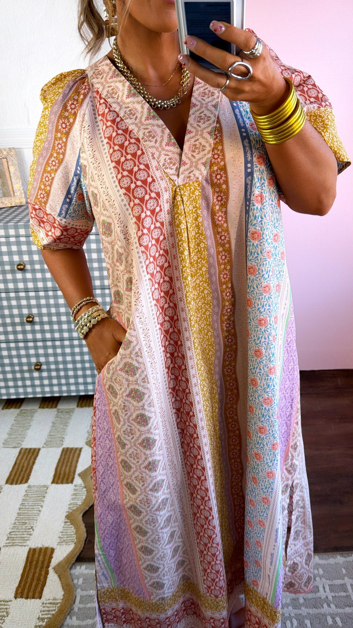 Gypsy Queen Maxi Dress, Beige Multi