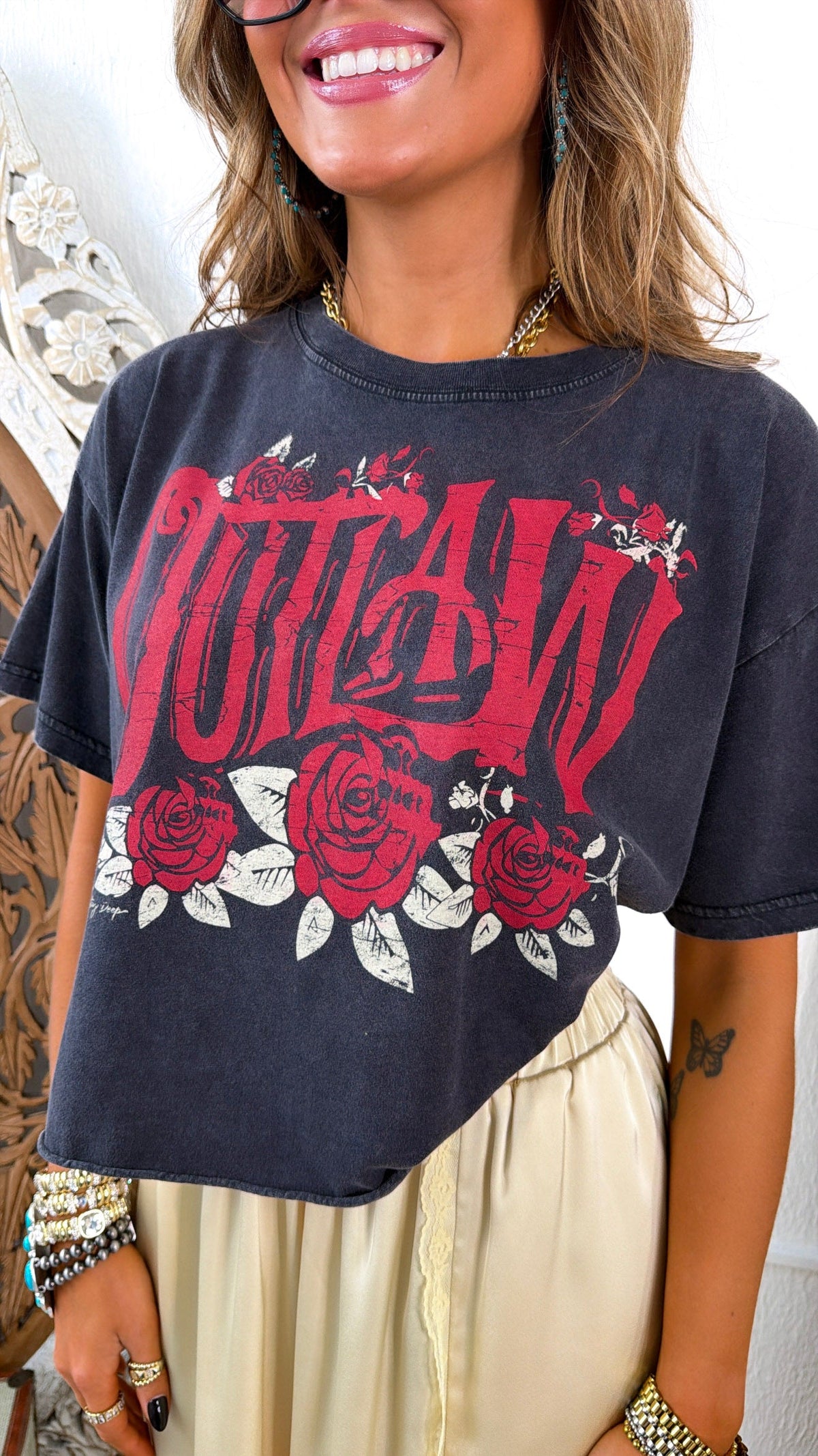 Outlaw Washed Graphic Tee, Grey