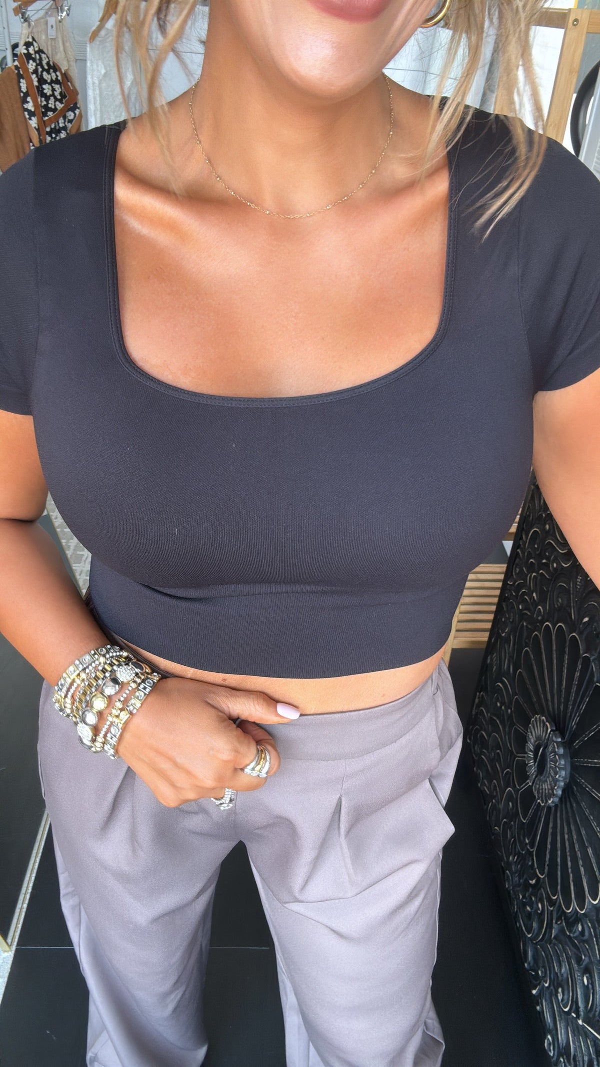 Cap Sleeve Square Neck Crop Top