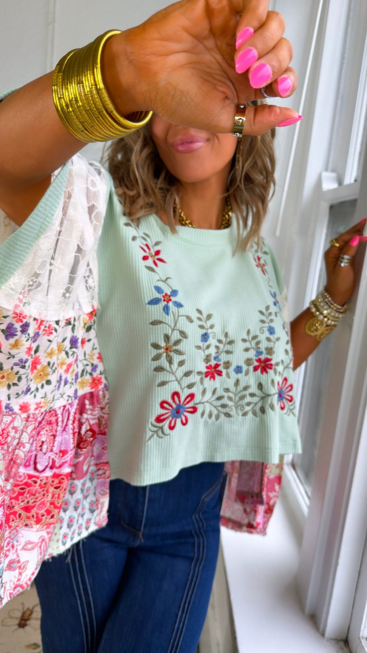 Gabriella Floral Top, Mint