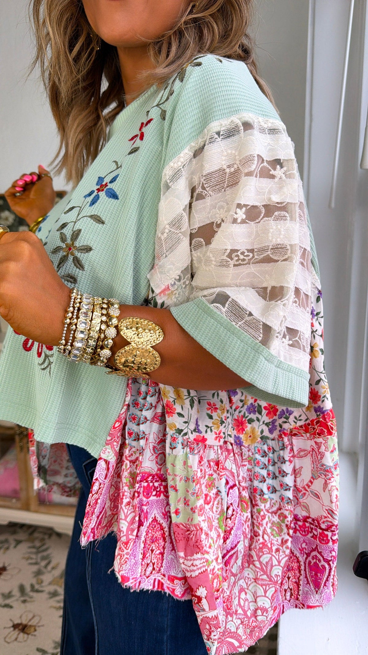Gabriella Floral Top, Mint