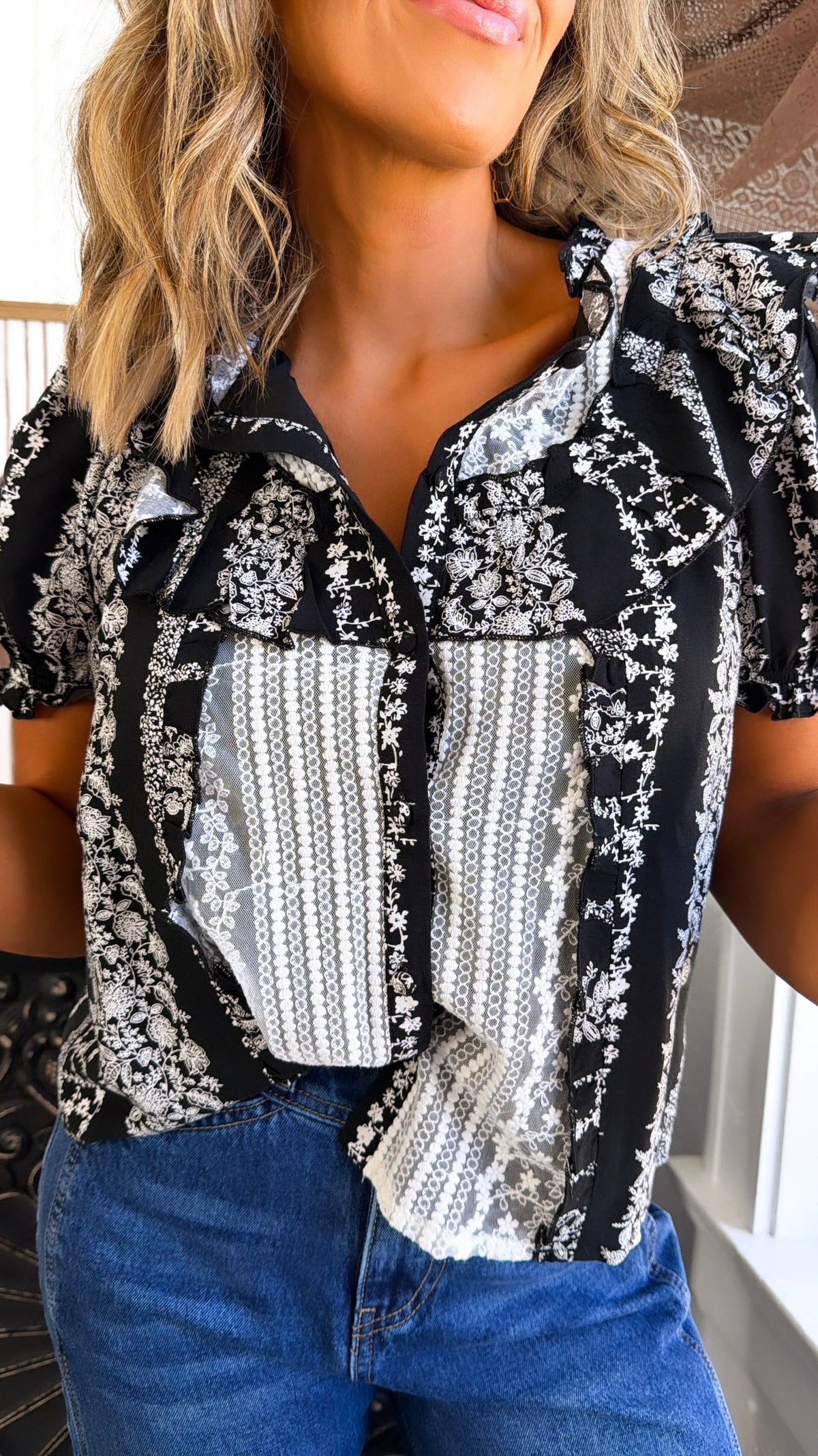 Bethany Floral Blouse, Black