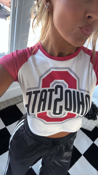 Ohio Crop Baby Tee, White/Red