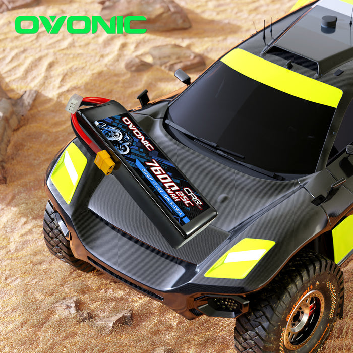 2Pack Ovonic 7.4V 7600mAh 2S2P LiPo Battery Ultra High Capacity with XT60 to TRA Plug for Rustler, Stampede & Arrma