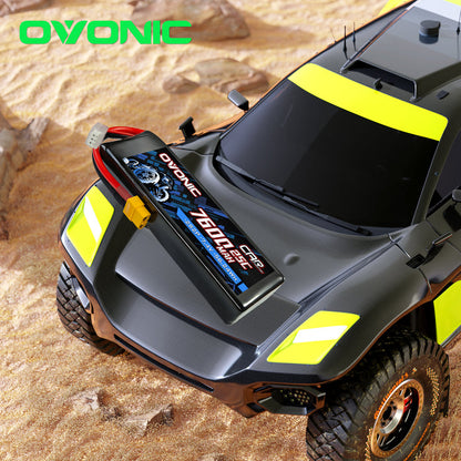 2Pack Ovonic 7.4V 7600mAh 2S2P LiPo Battery Ultra High Capacity with XT60 to TRA Plug for Rustler, Stampede & Arrma