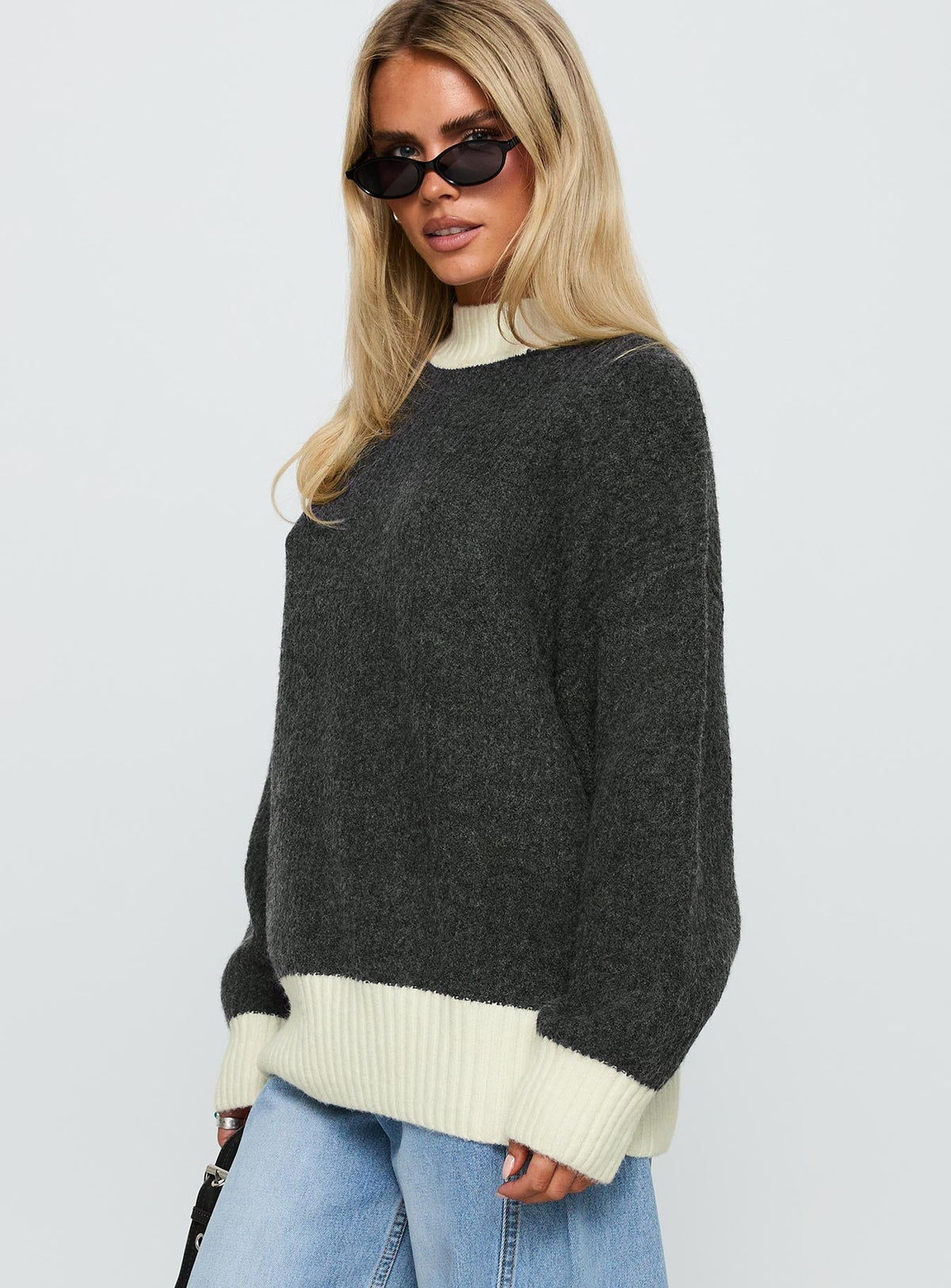 Broken Hearts Club Knit Sweater Grey