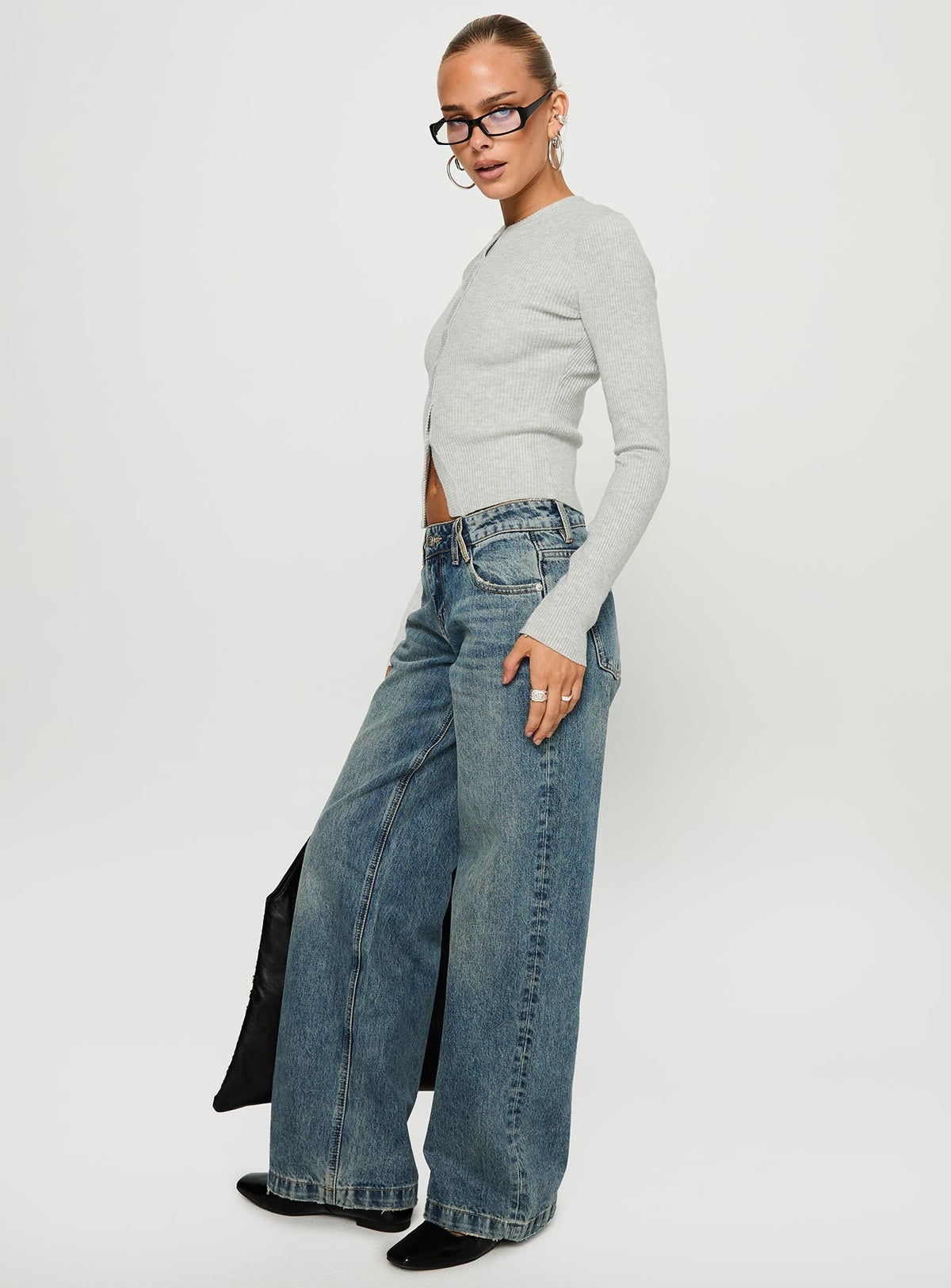 Backbone Low Rise Straight Leg Jeans Mid Blue