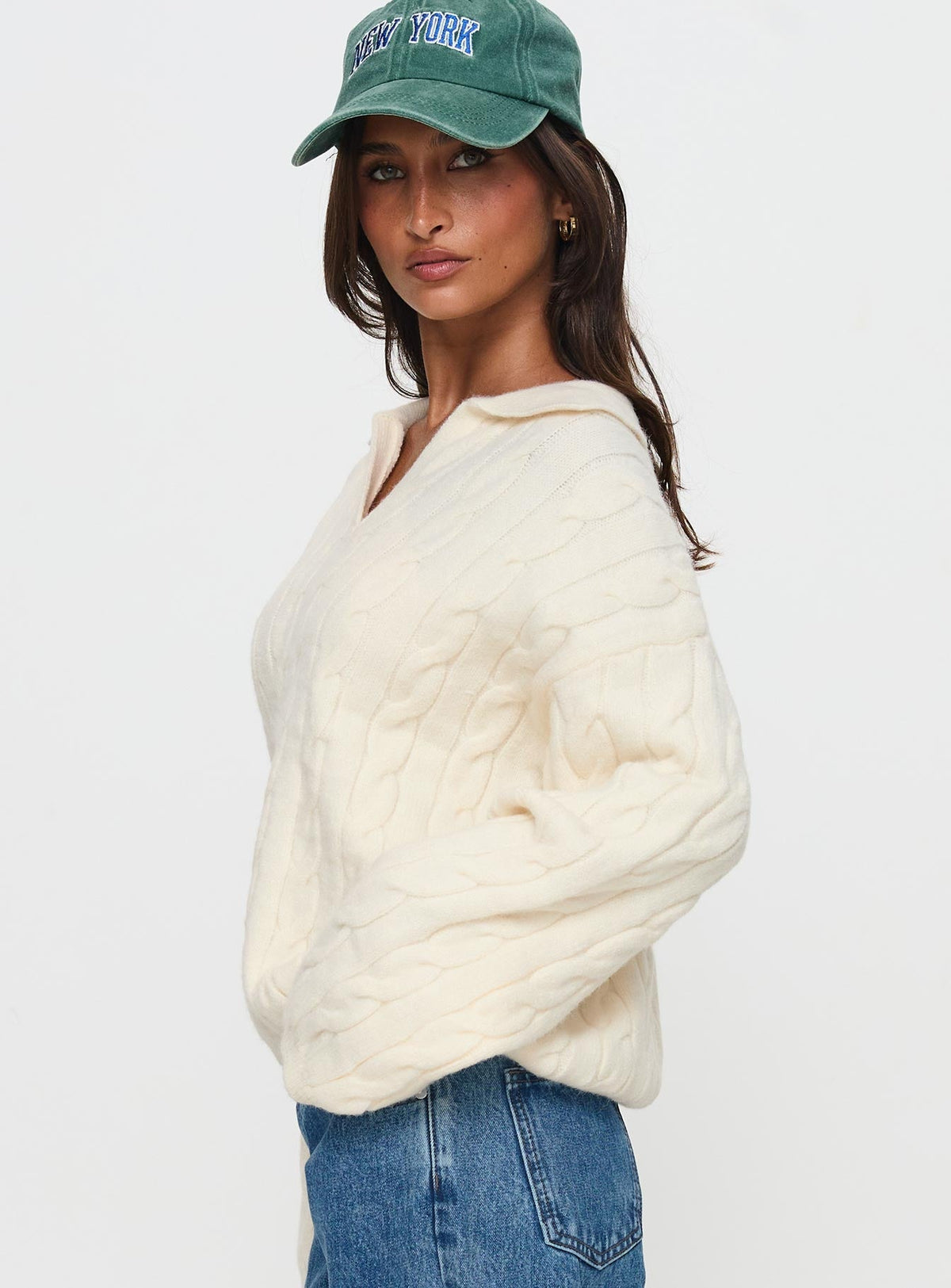 Brodey Collared Cable Knit Sweater Cream