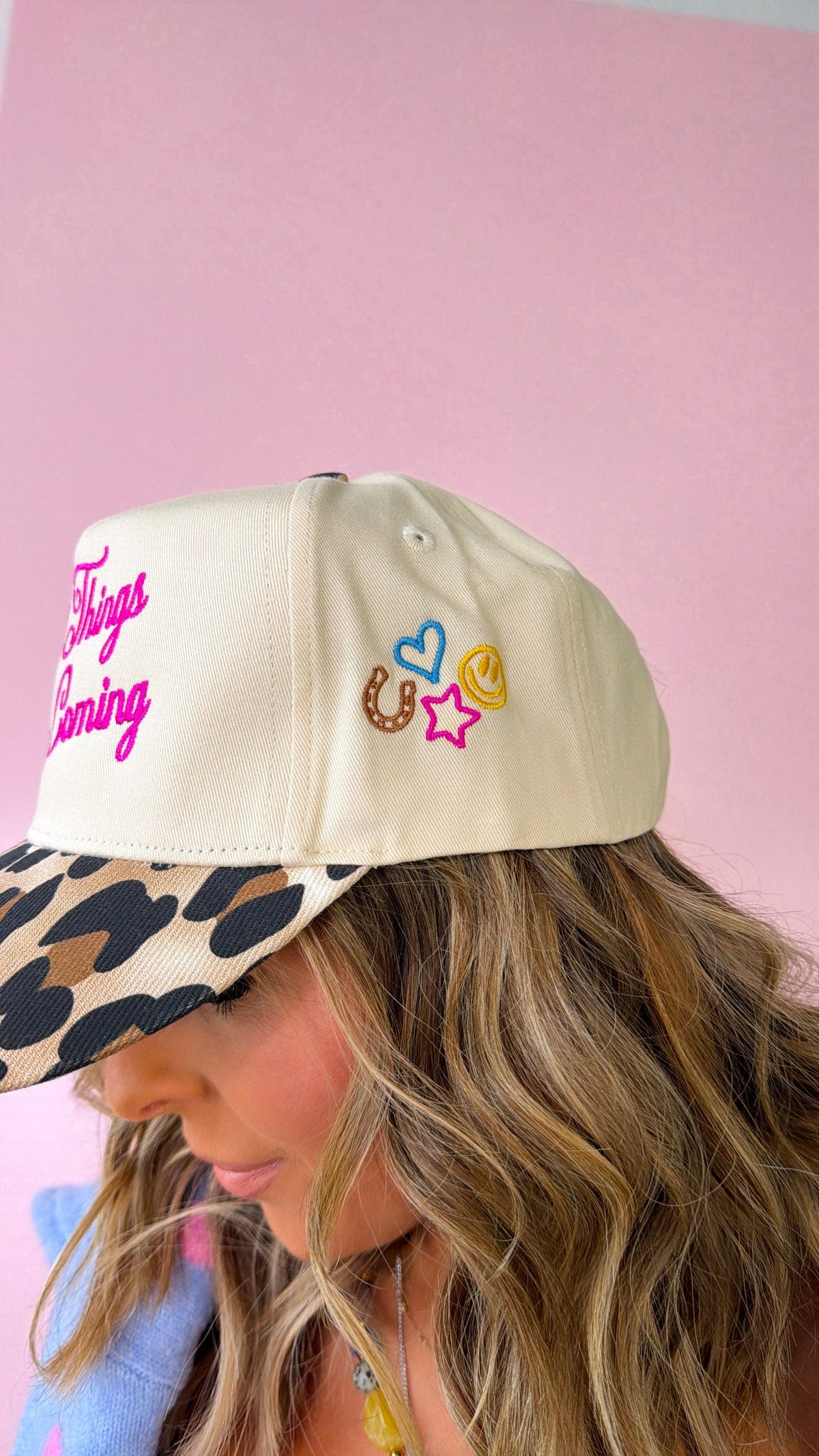 Good Things Are Coming Leopard Trucker Hat