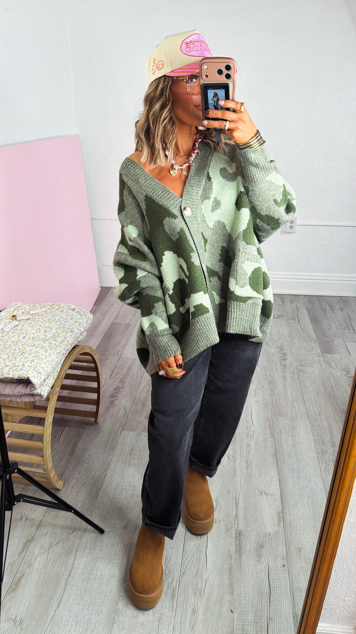 Camo Chill Cardigan, Olive