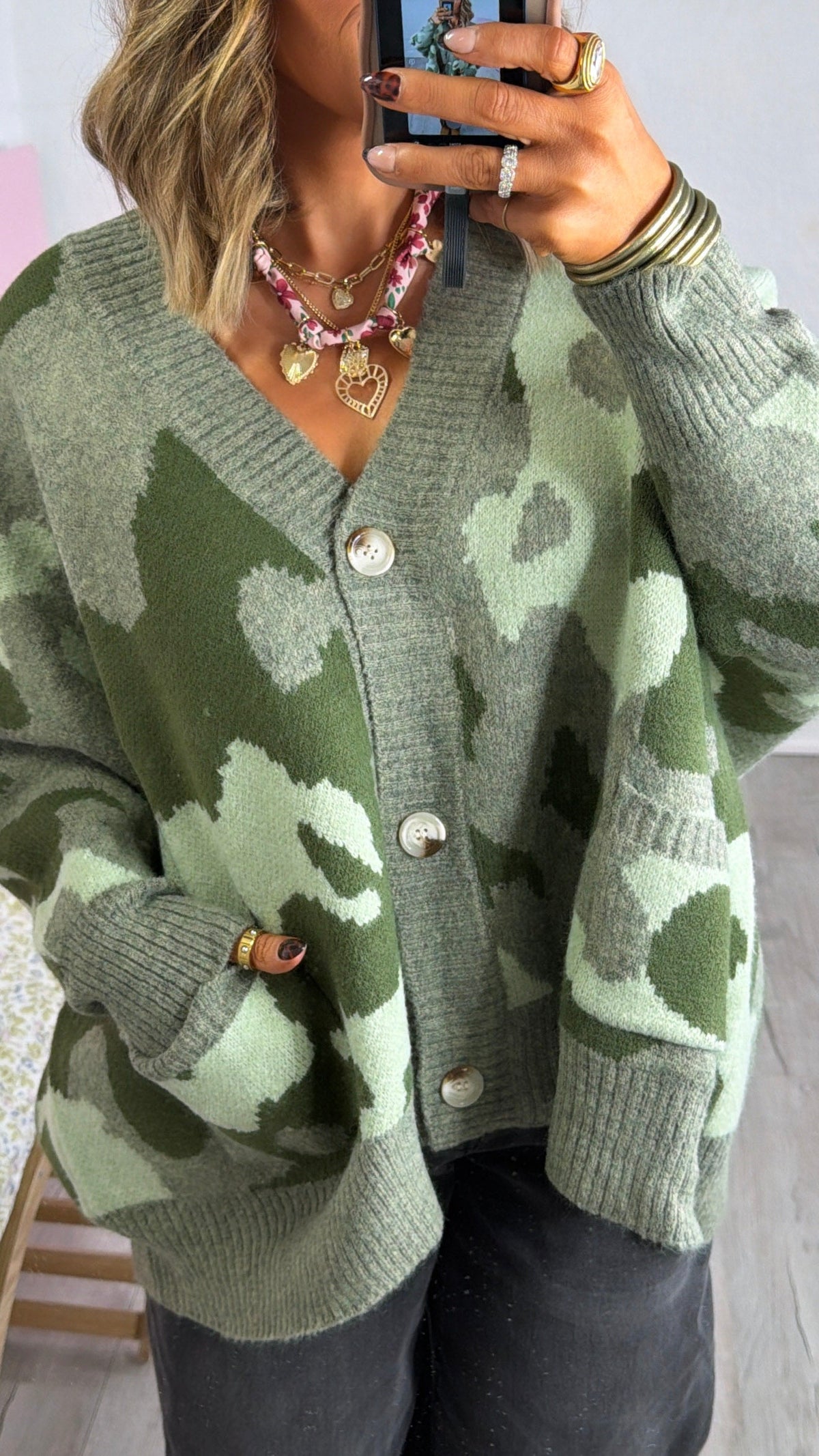 Camo Chill Cardigan, Olive