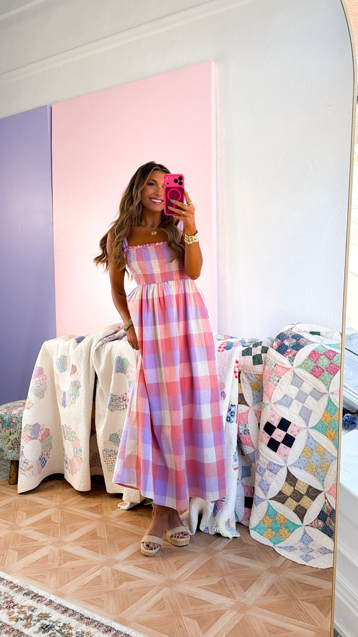 On The Outskirts Midi Dress, Pink Combo