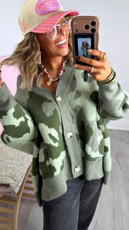 Camo Chill Cardigan, Olive