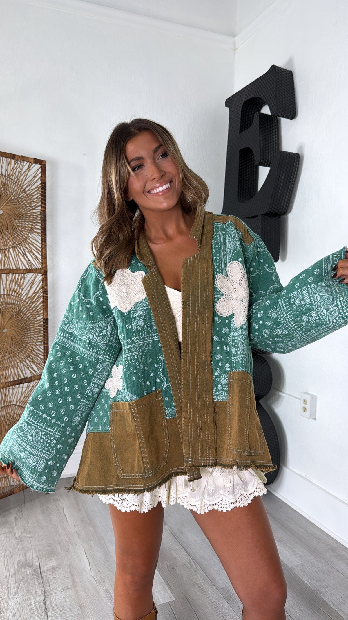 Jewel Loom Woven Jacket, Jade Green