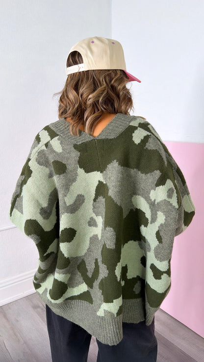 Camo Chill Cardigan, Olive