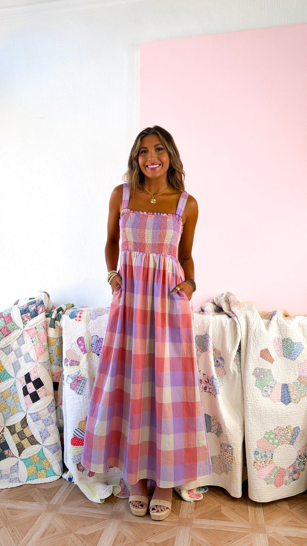 On The Outskirts Midi Dress, Pink Combo