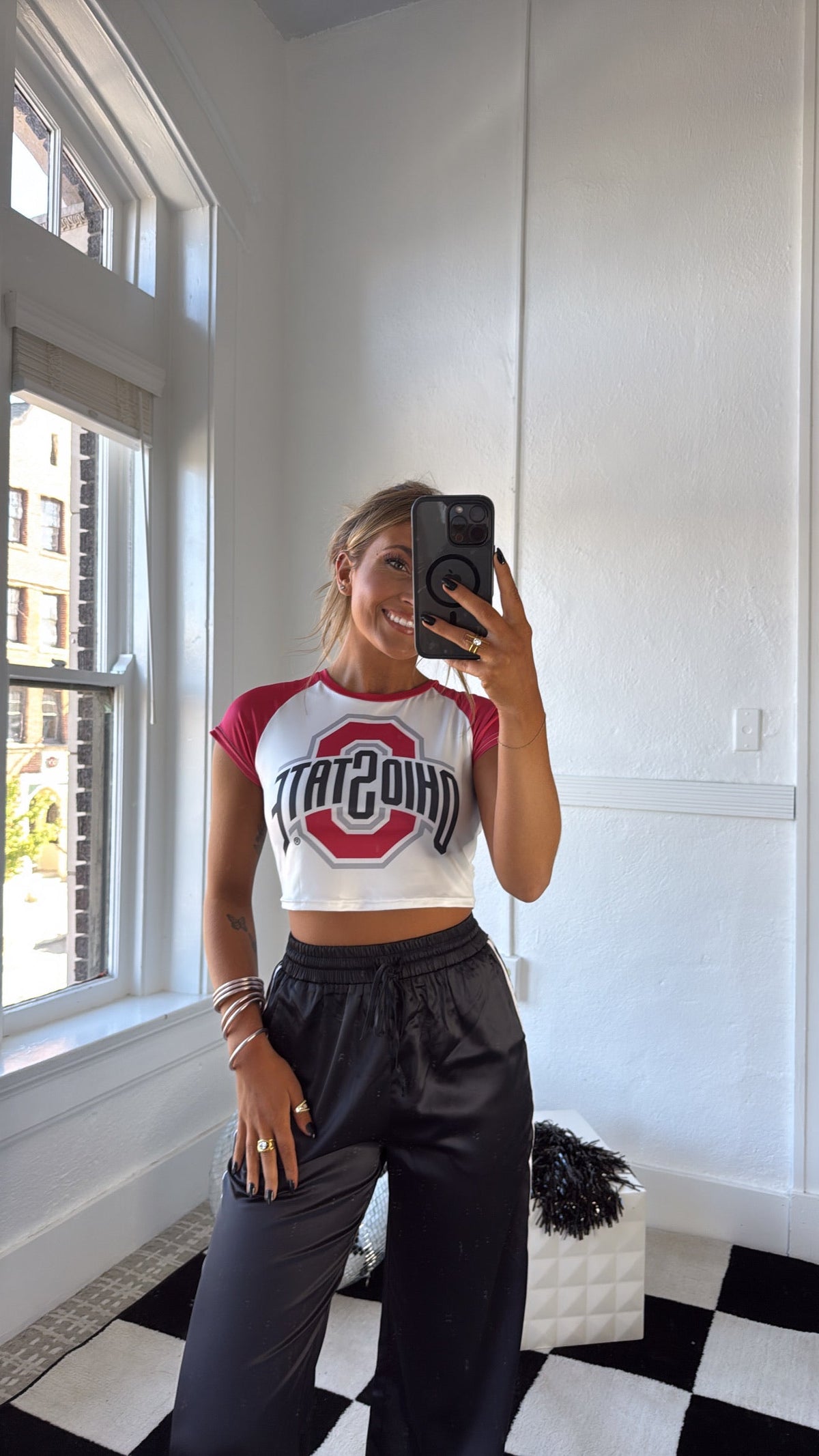 Ohio Crop Baby Tee, White/Red
