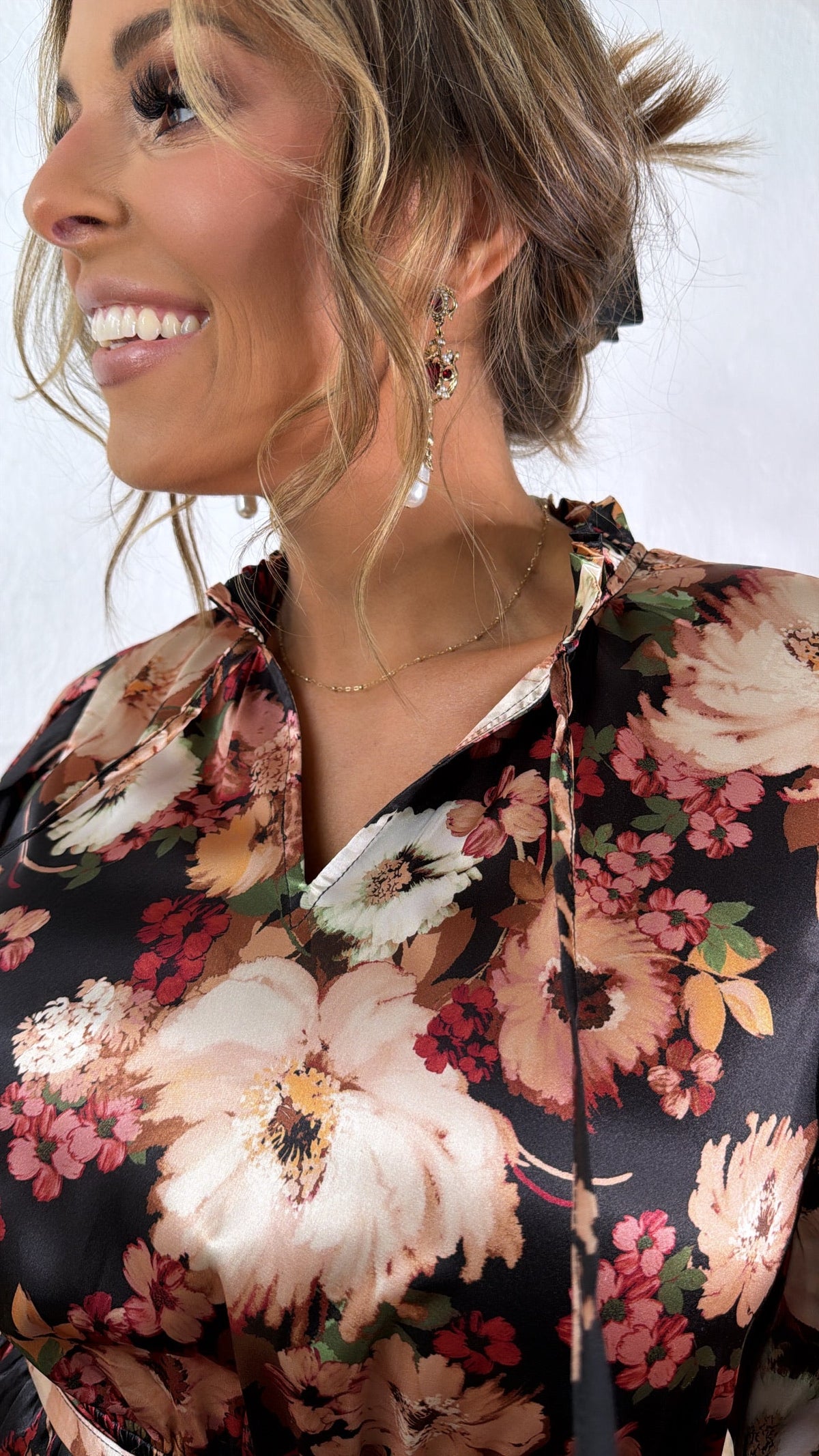 Dusky Petal Midi Dress, Black Multi