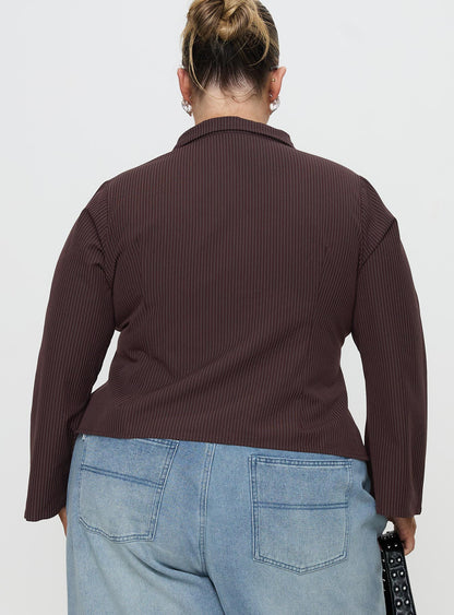 Anni Pinstripe Shirt Brown Curve
