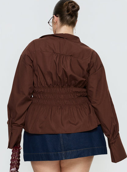 As You Are Shirred Button Up Top Chocolate Curve