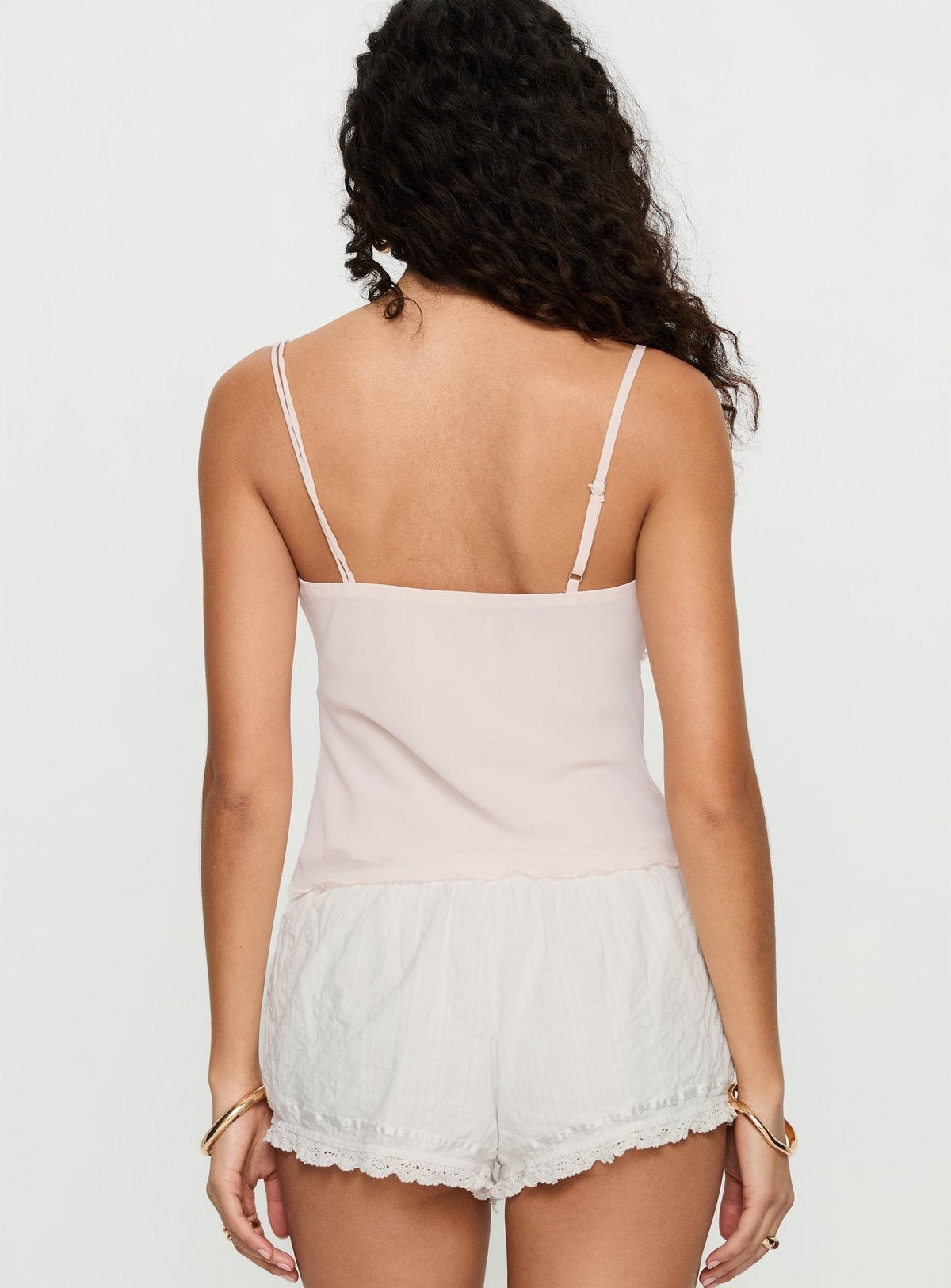 Ashlen Lace Trim Asymmetrical Top Pink