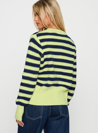 Best Time Knit Cardigan Green Stripe