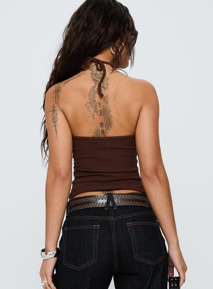 Baseline Halter Rib Top Chocolate