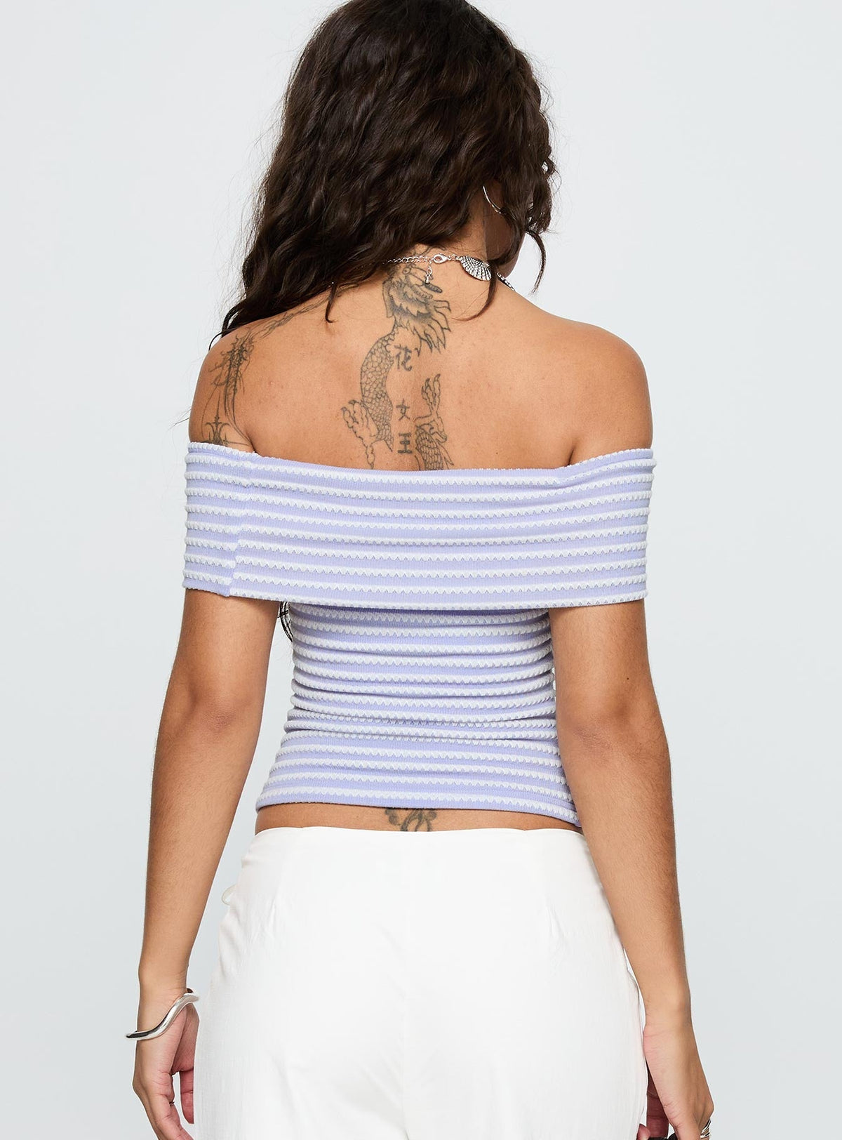 Ausha Off Shoulder Top Lilac Stripe