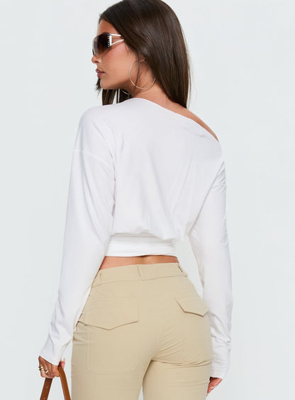 Ashlinn Off Shoulder Long Sleeve Drapey Top White