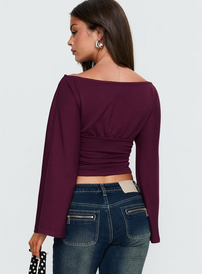 Anastasie Off Shoulder Long Sleeve Top Deep Red