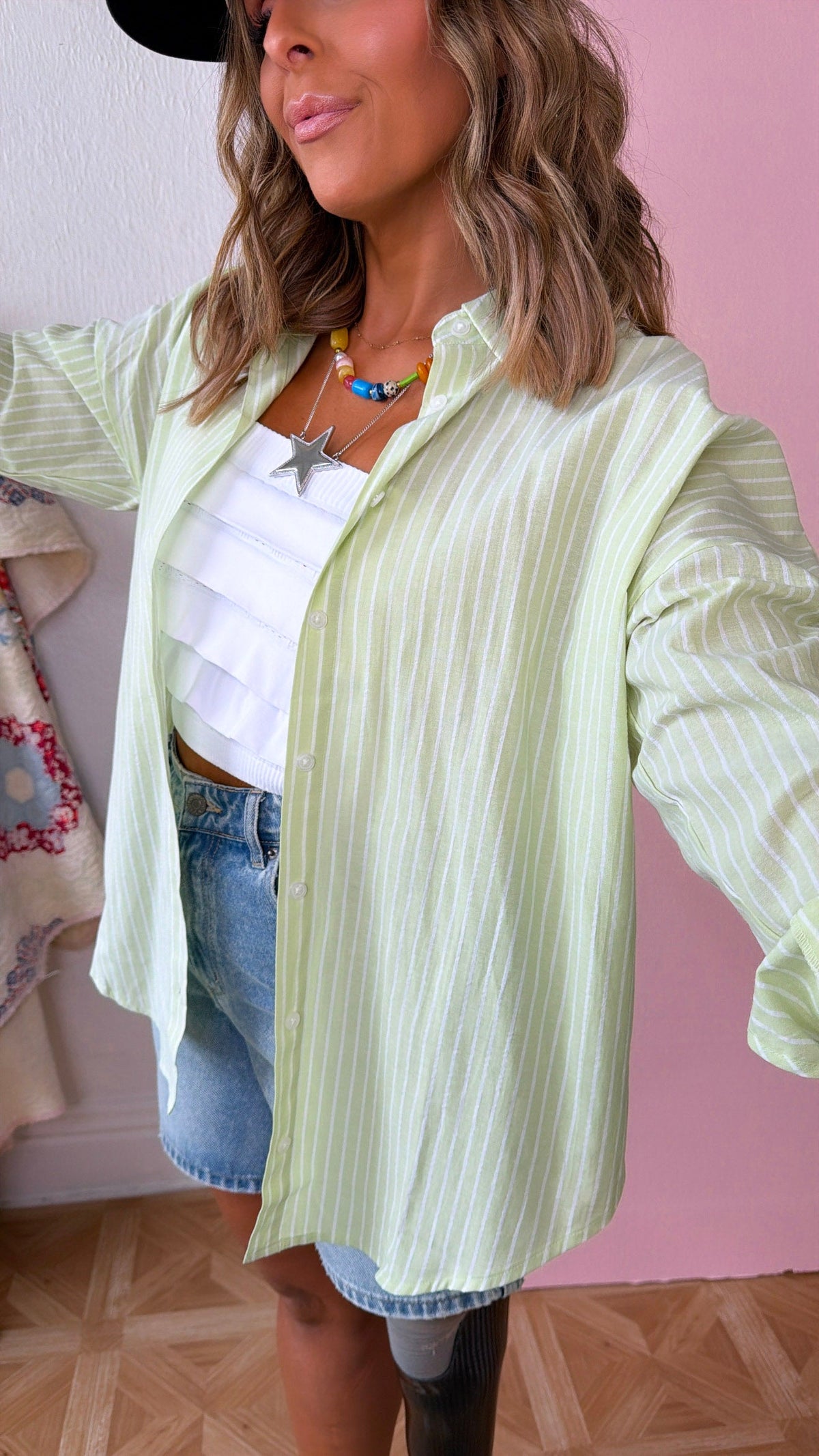 Hidden Gem Striped Button Up, Green