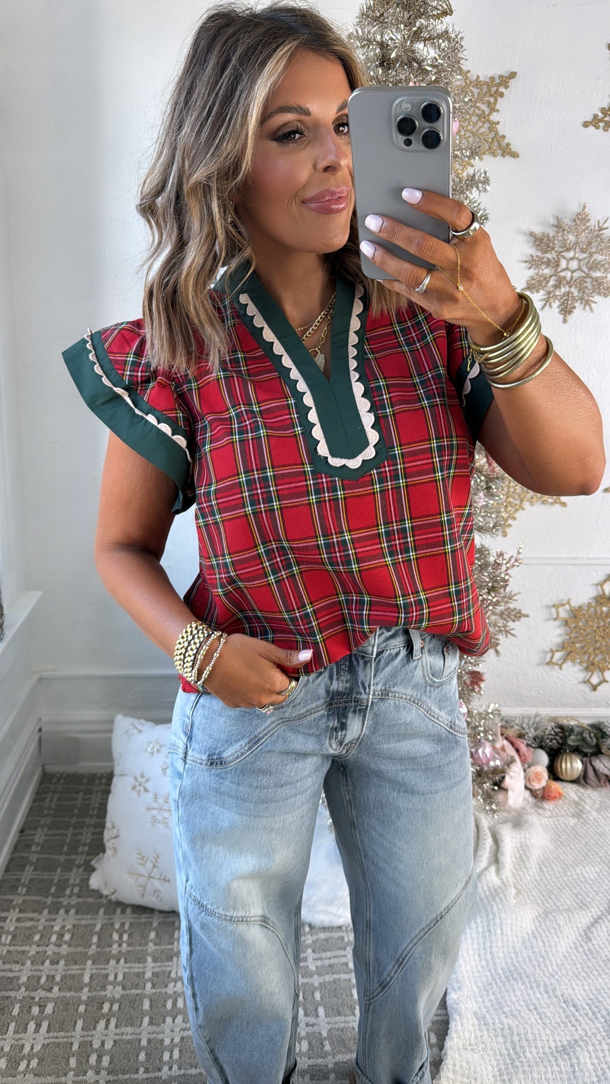 Holly Frost Plaid Top, Red